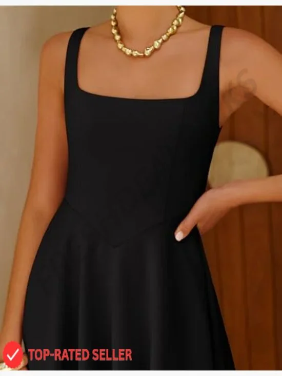 Sleeveless Midi Dress Square Neck Flowy Casual Wedding Guest Beach Elegant - Picture 5 of 7